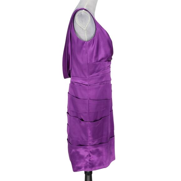 JS Collection Dress Womens 10 Purple Stretch Satin Layered Sleeveless Lined - Picture 5 of 13